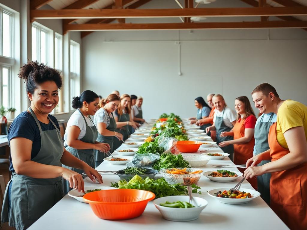 Volunteers serving the community lunch